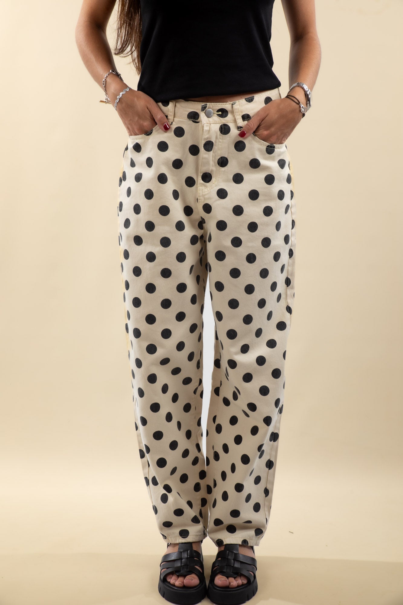 Pantalon Écru à pois noir Dolly
