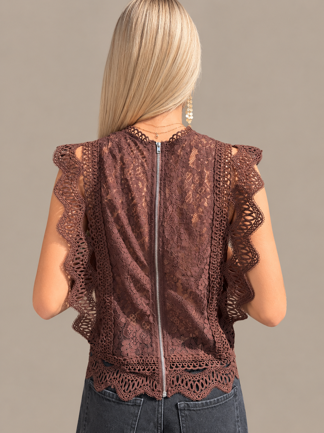 Haut dentelle Céleste marron