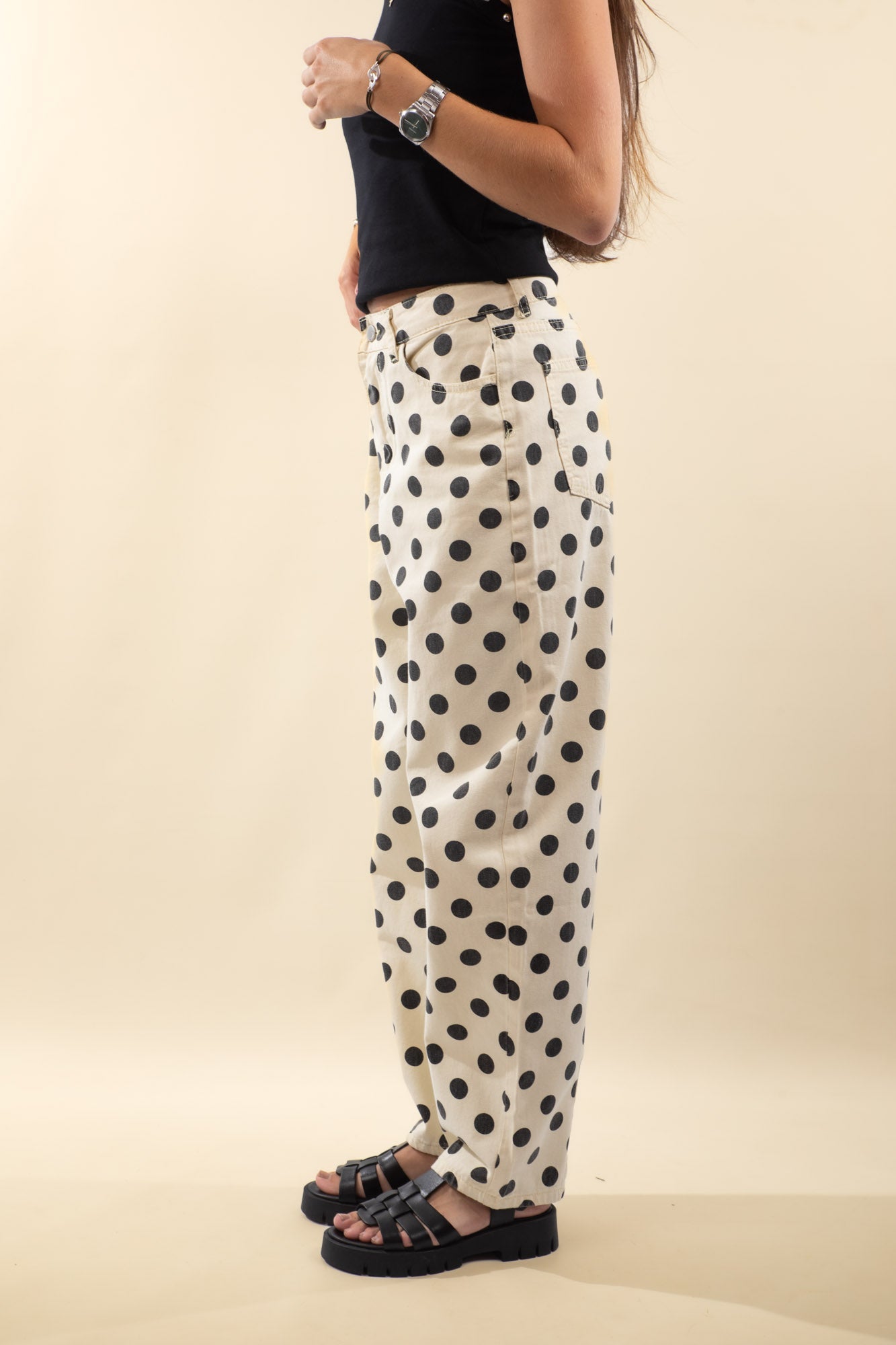 Pantalon Écru à pois noir Dolly