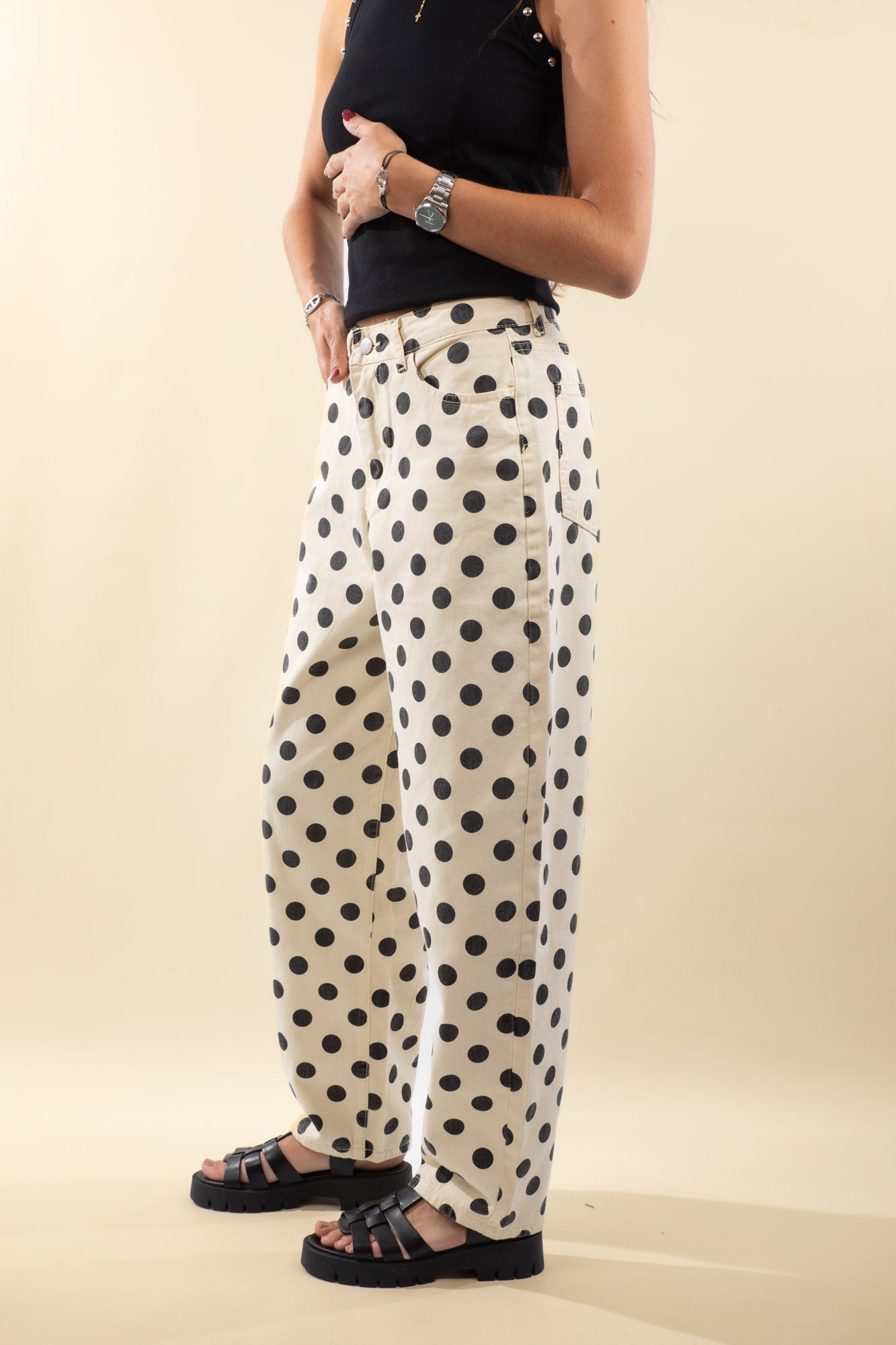 Pantalon Écru à pois noir Dolly